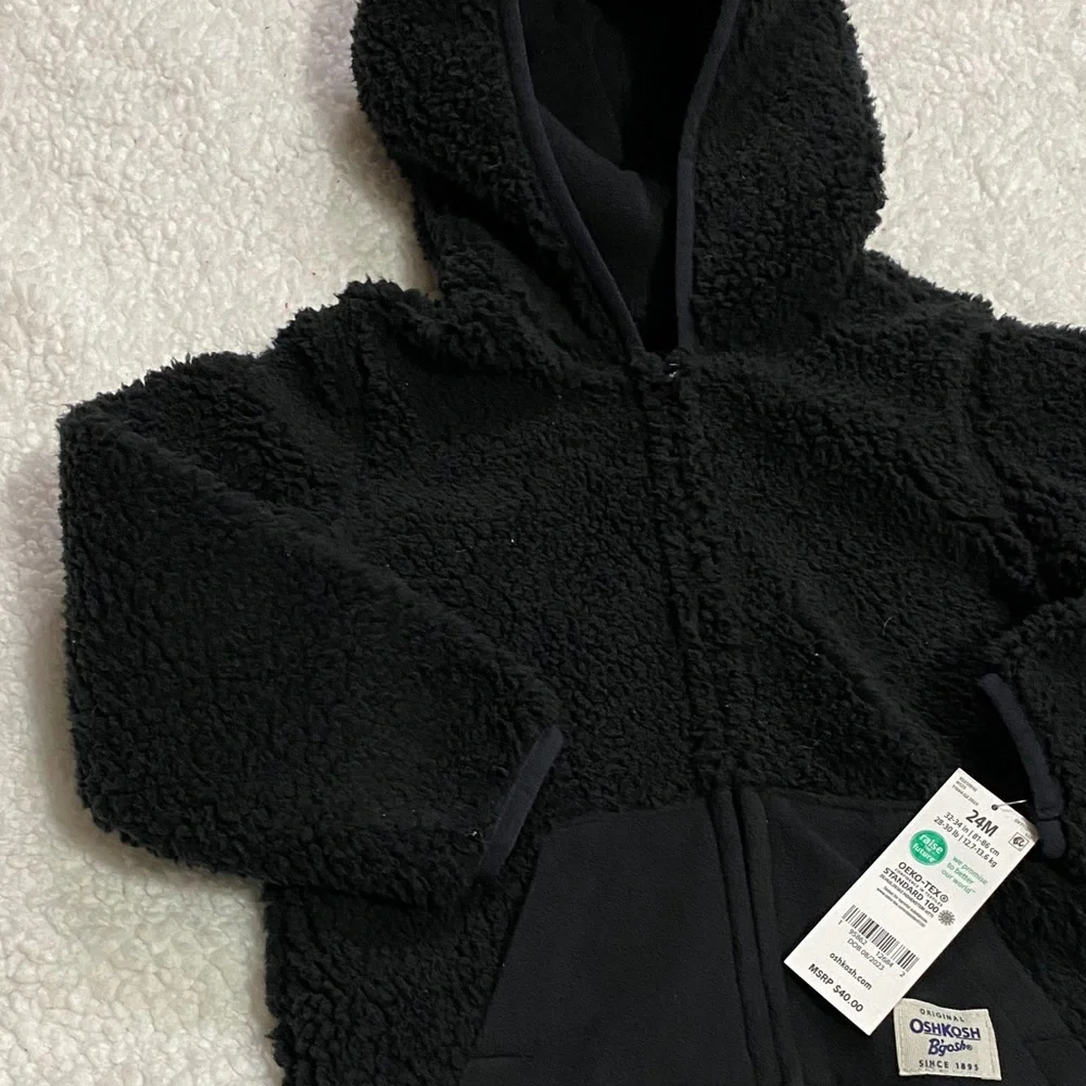 OshKosh B'gosh baby boys size 24mo Black Fleece jacket coat w/ hood  NWT